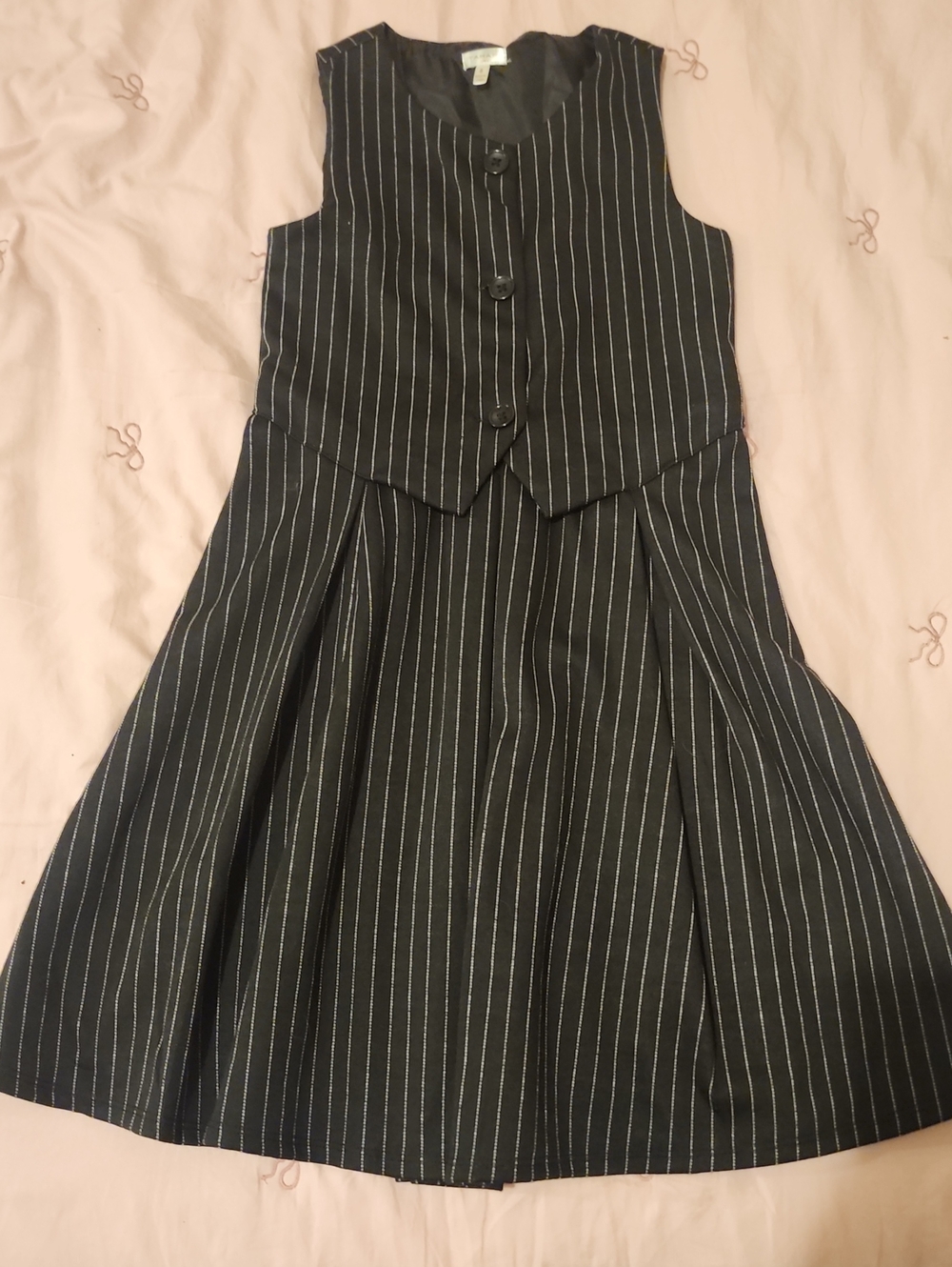 Tahari Black Pinstripe Girls One-Piece Dress